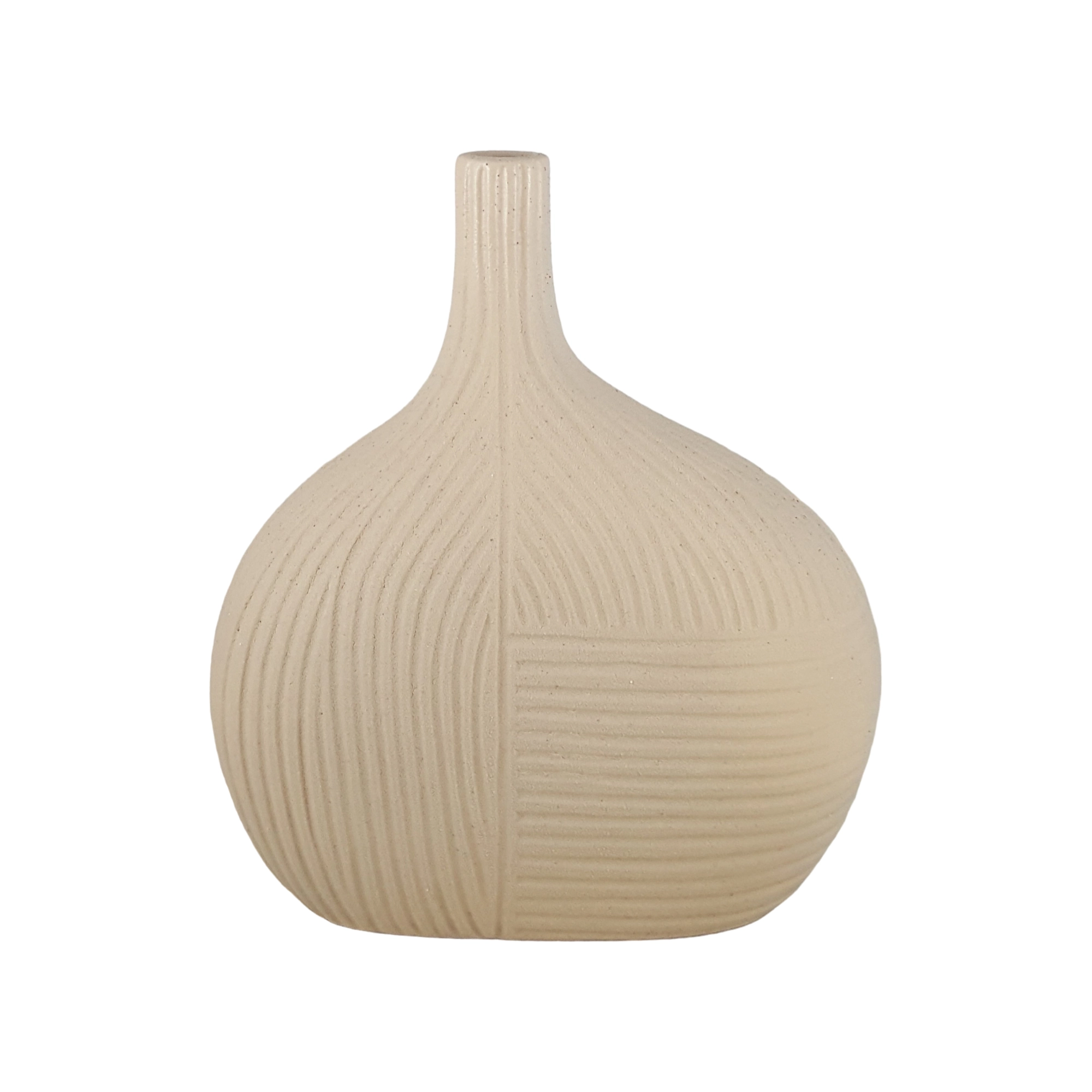 Vaso Ceramica Linhas Organicas I Bege 24x22cm G6n6150 Buzzios