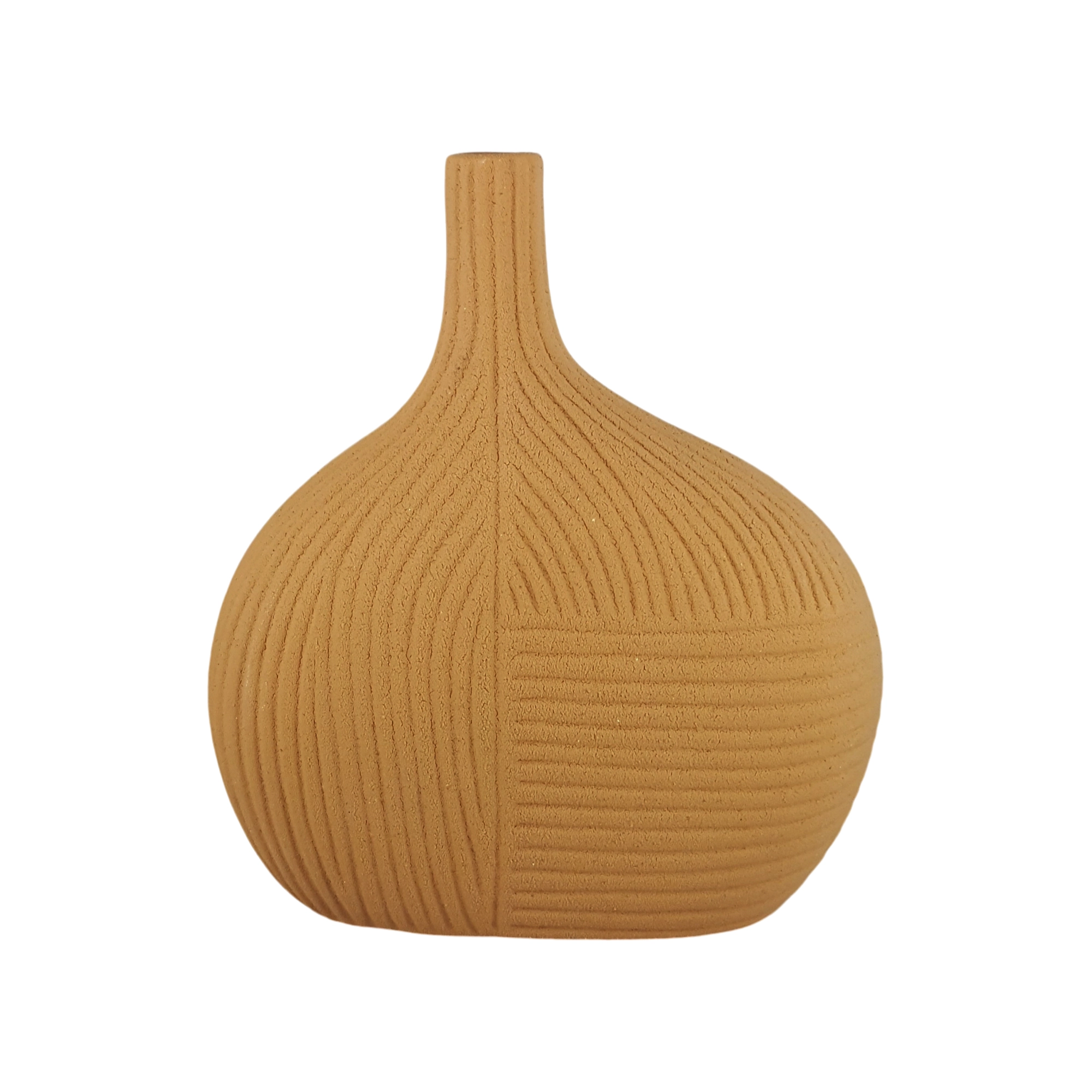Vaso Ceramica Linhas Organicas I Caramelo 24x22cm G4n6150 Buzzios