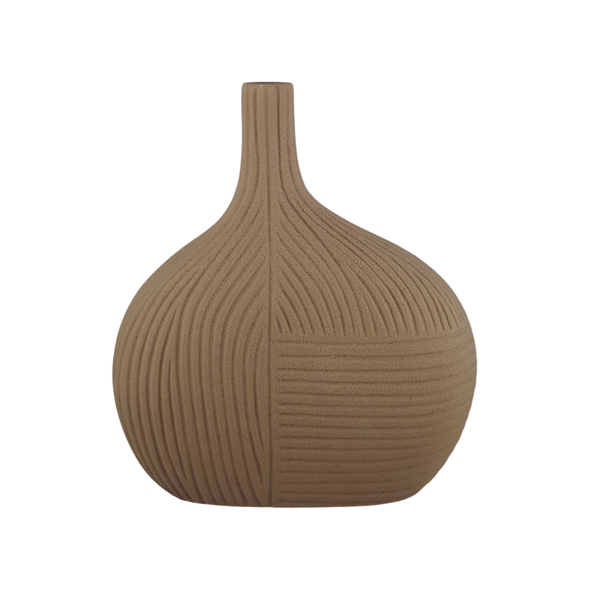 Vaso Ceramica Linhas Organicas I Marrom 24x22cm G5n6150 Buzzios