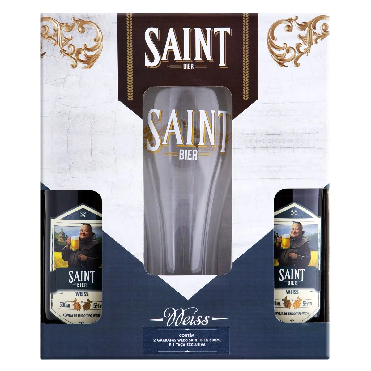 Kit Taça 2 Cervejas Weiss Saint Bier 500ml Cada