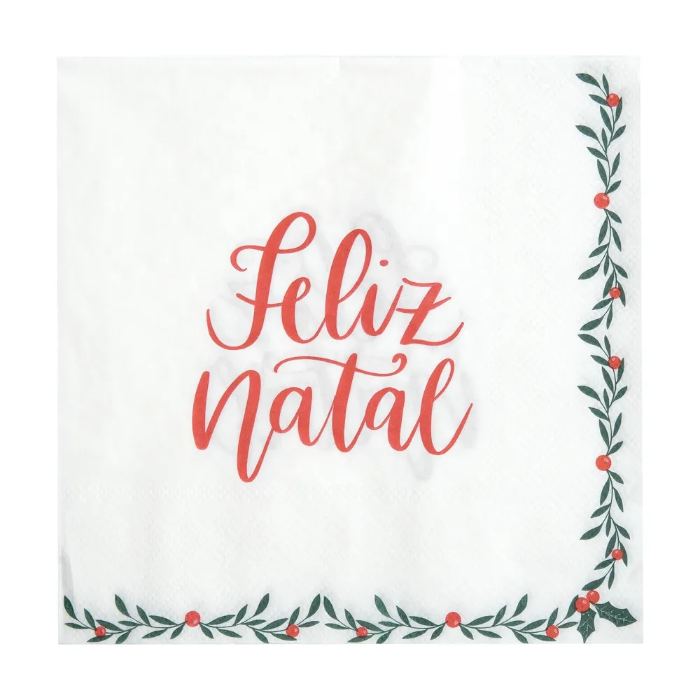 Guardanapo Papel Feliz Natal Bco Vm Vd 33cm 1029272 Cromus