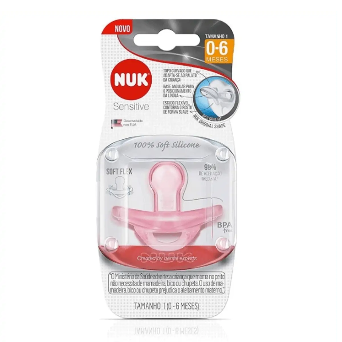 Chupeta Sensitive Soft 100% Silicone Menina Rosa - NUK - 2