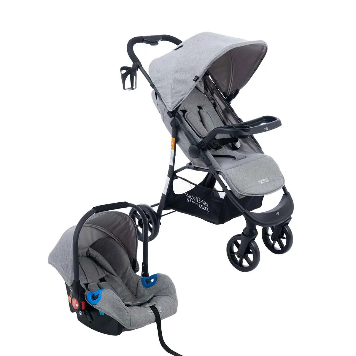 Carrinho de Bebê Com Bebê Conforto Startravel - Maxi Baby - Cinza