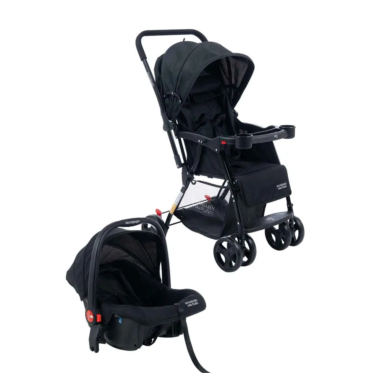Carrinho de Bebê com Bebê Conforto 2 em 1 Youturn Maxi Baby - Preto