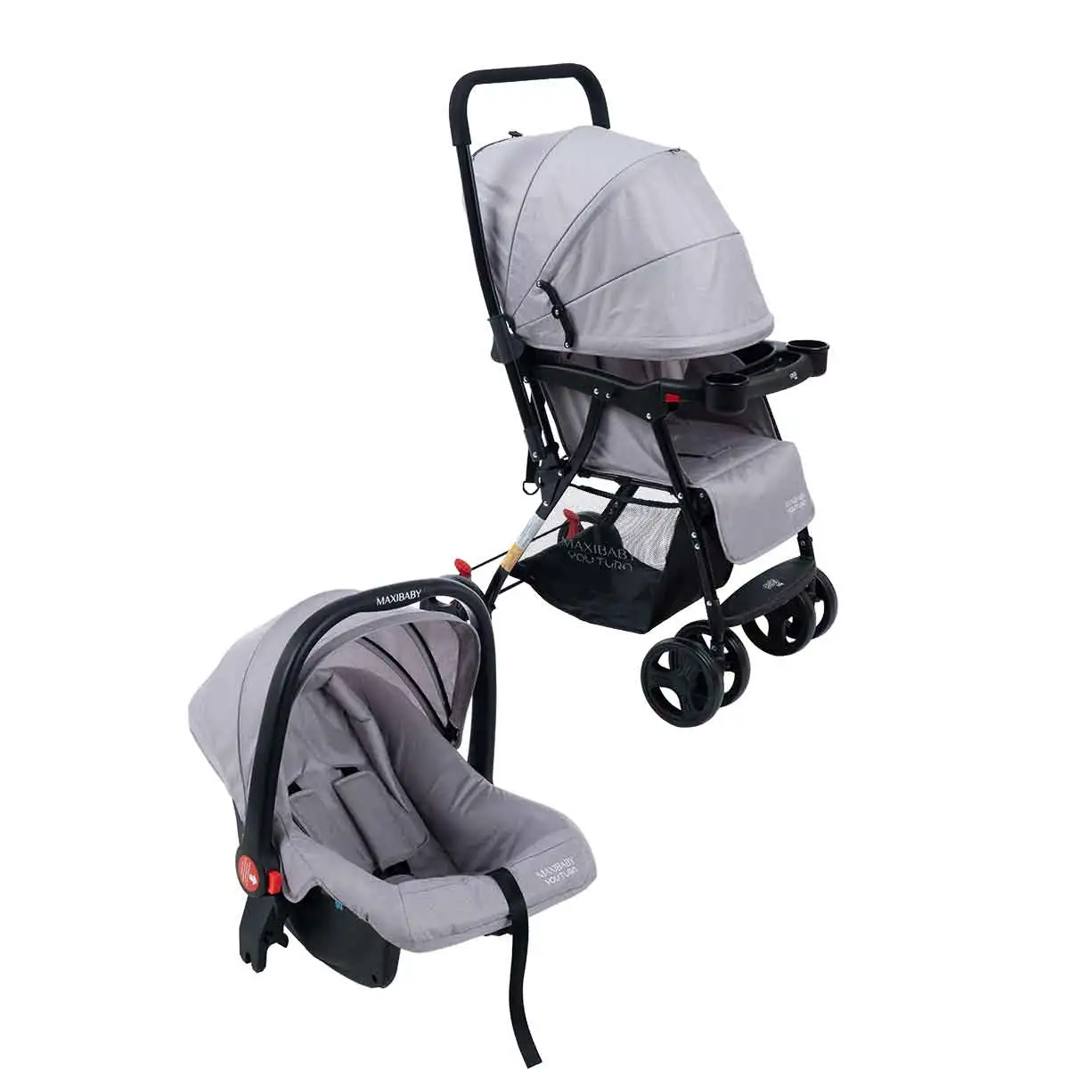 Carrinho de Bebê com Bebê Conforto 2 em 1 Youturn Maxi Baby - Cinza