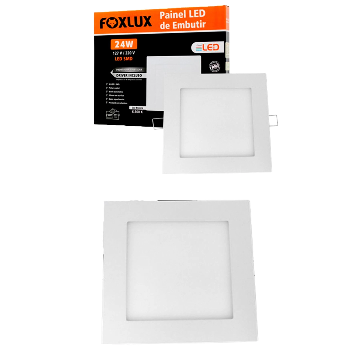 Kit 2 Painel Led Foxlux Quadrado Sobrepor 24w 3000k Biv