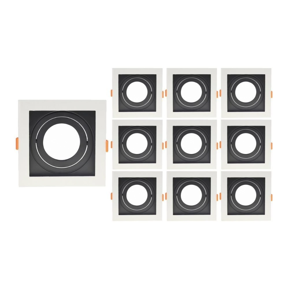 10 Spots De Embutir Recuado Nordecor Flea Para 1 Lâmpada Par 20 Quadrado Branco E Preto