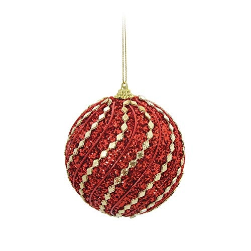Bola Natal Cromus Verm/listras Ouro 10cm C/6