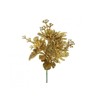 Pick Folhas/frutas Glitter Dourado 25cm Cromus