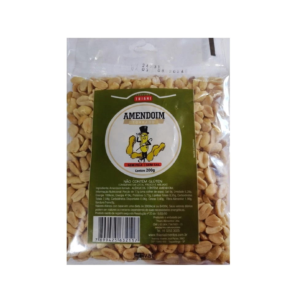 Amendoim Sem Pele Thiani Sem Sal Embalagem 200g