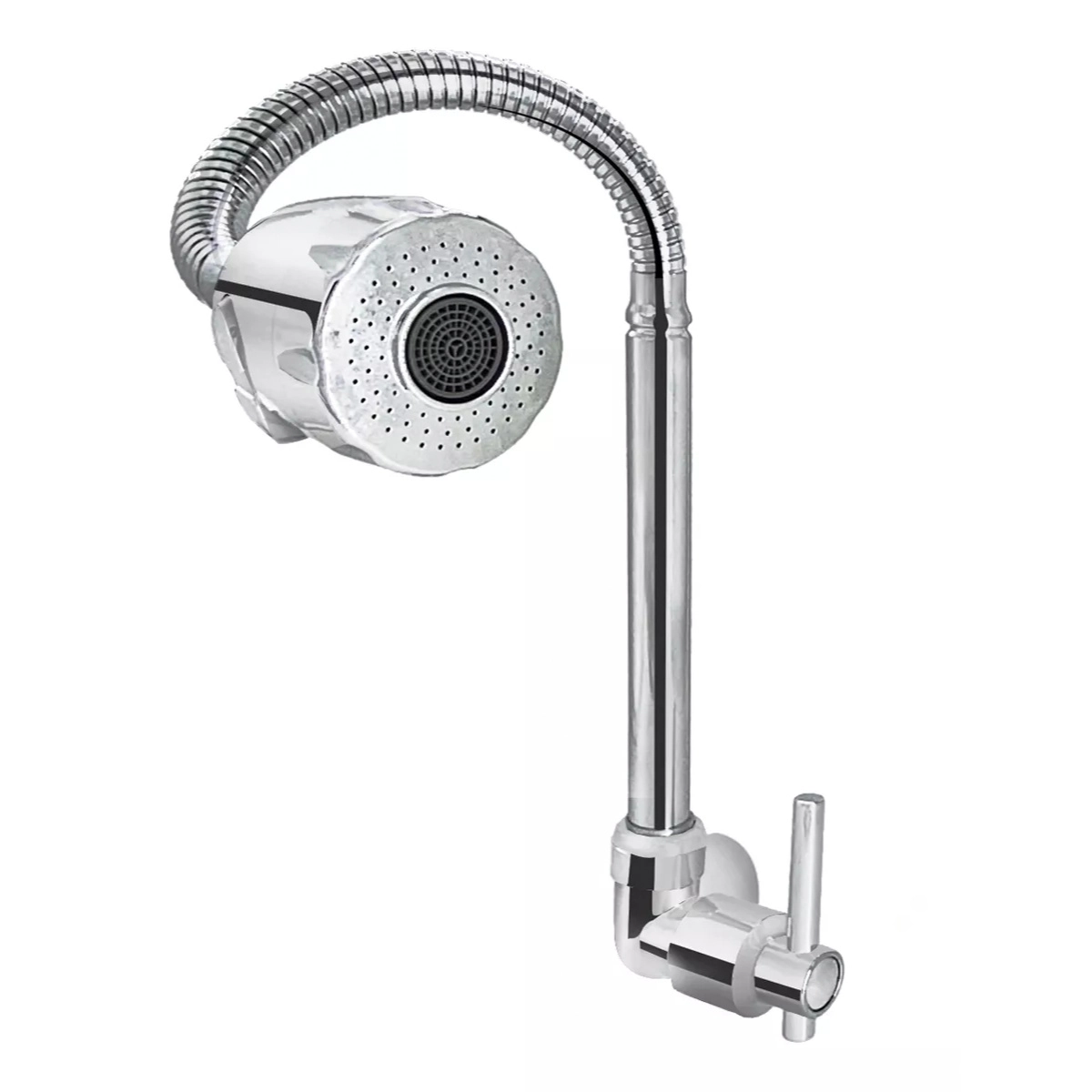 Torneira De Parede Metal Cromado Articulável E Com Jato Ajustável Para Cozinha Gourmet Funcional