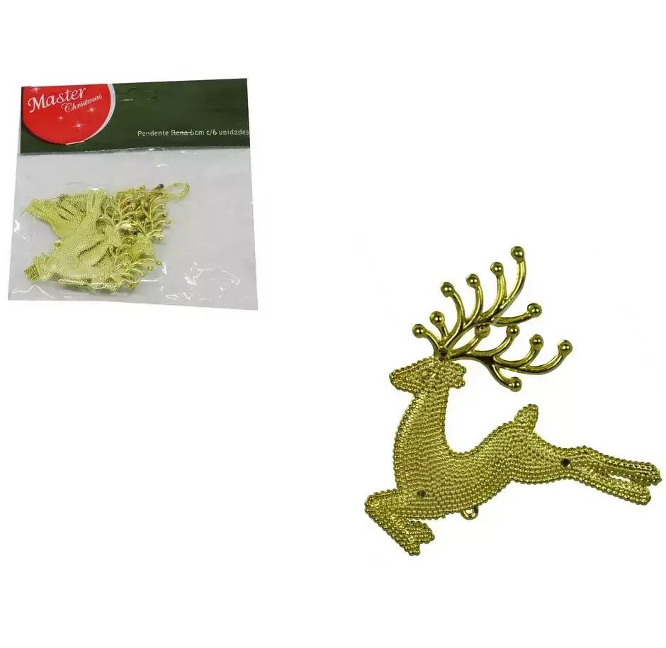 Kit c/ 6 Pendente Enfeite de Natal Rena 6 Cm Decoração Natalina, Rio Master WFG-9447 - 106632