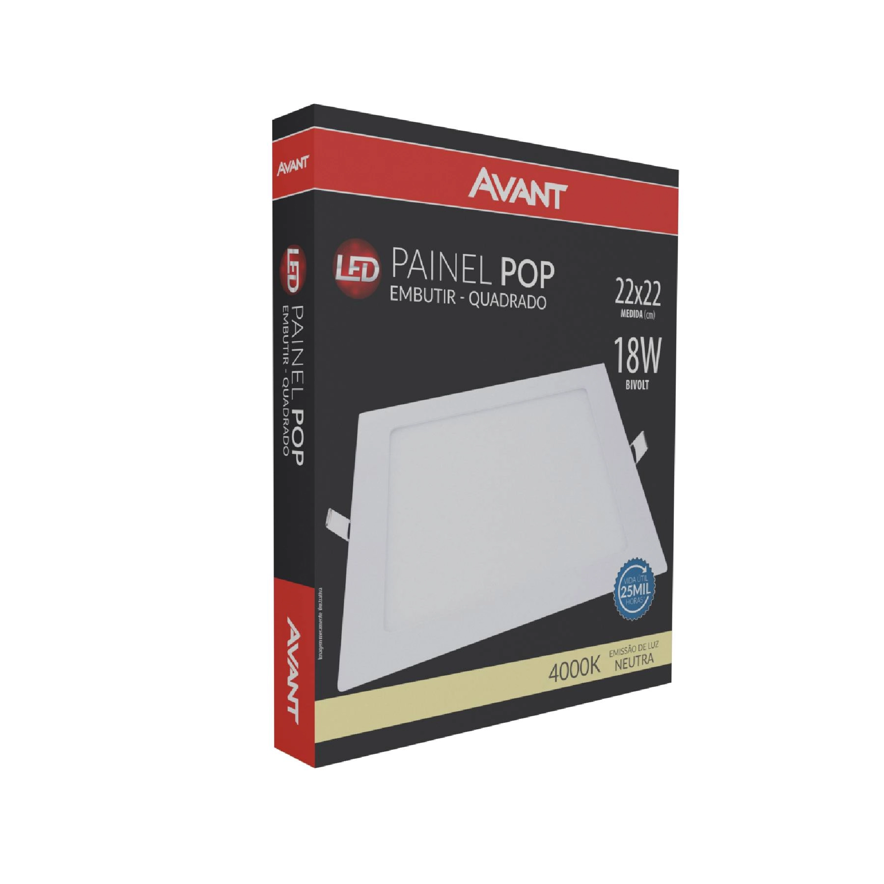 Painel de Led Embutir Quadrado 18W