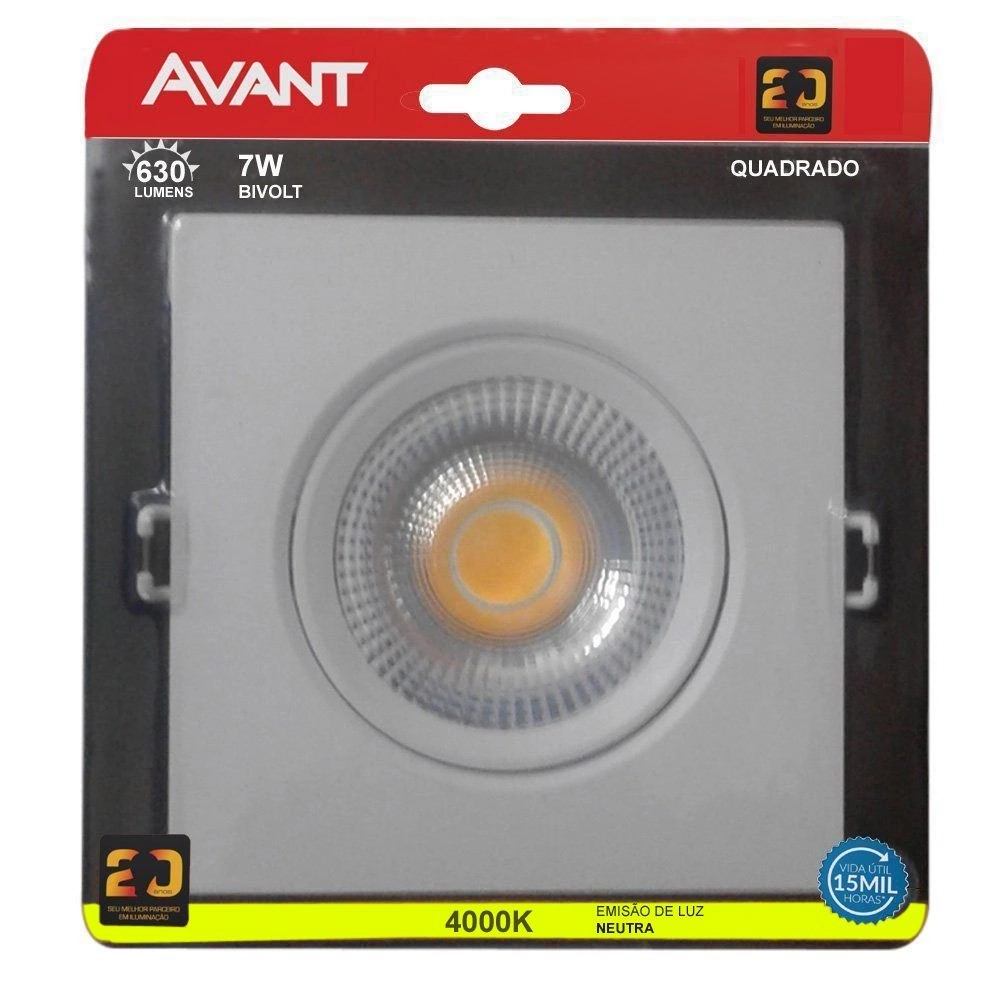 Spot Super Led Quadrado 7w Dicroica Embutir Branco Neutro Avant