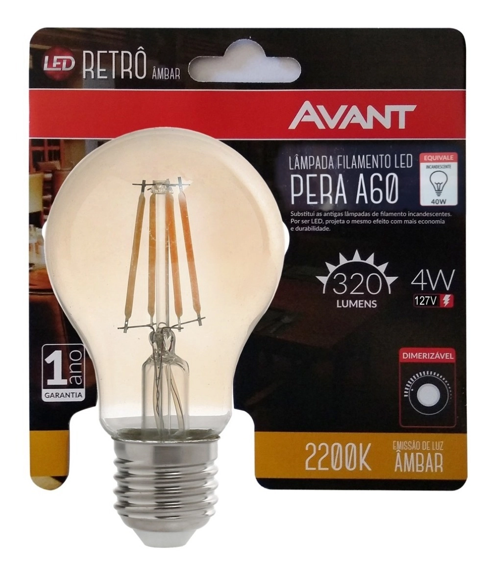 Lampada Bulbo Retro A60 E27 Dimerizavel 4w 127v Avant