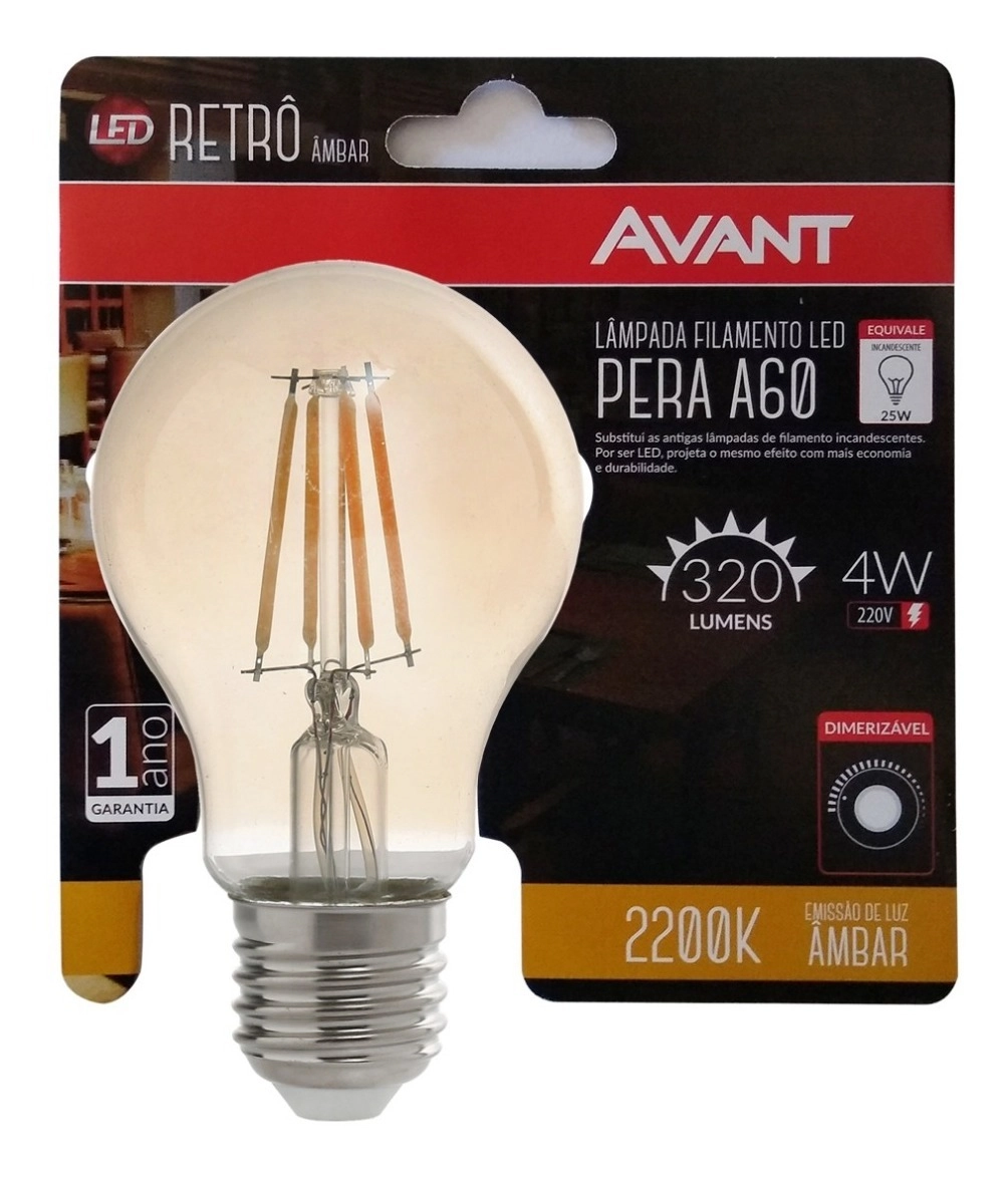 Lampada Bulbo Retro A60 E27 Dimerizavel 4w 220v Avant