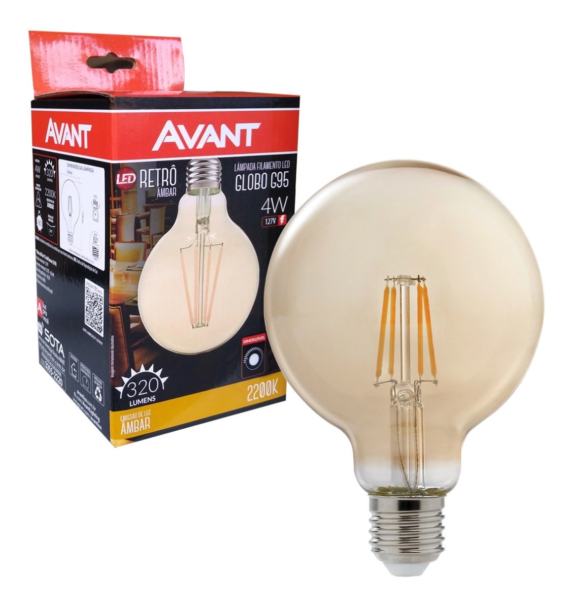 Lampada Retro Globo Dimerizavel G95 E27 4w 127v Avant