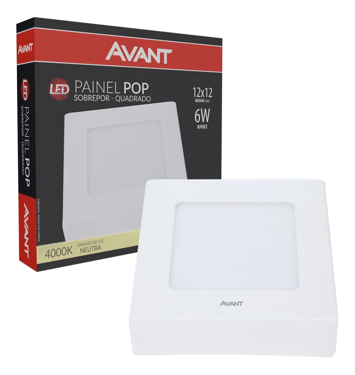 Plafon Quadrado Sobrepor 6w Branco Neutro Avant