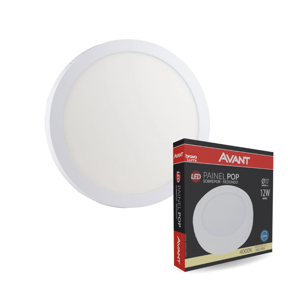 Painel De Led Avant Redondo Sobrepor 12w Bivolt 4000k Neutro Suave