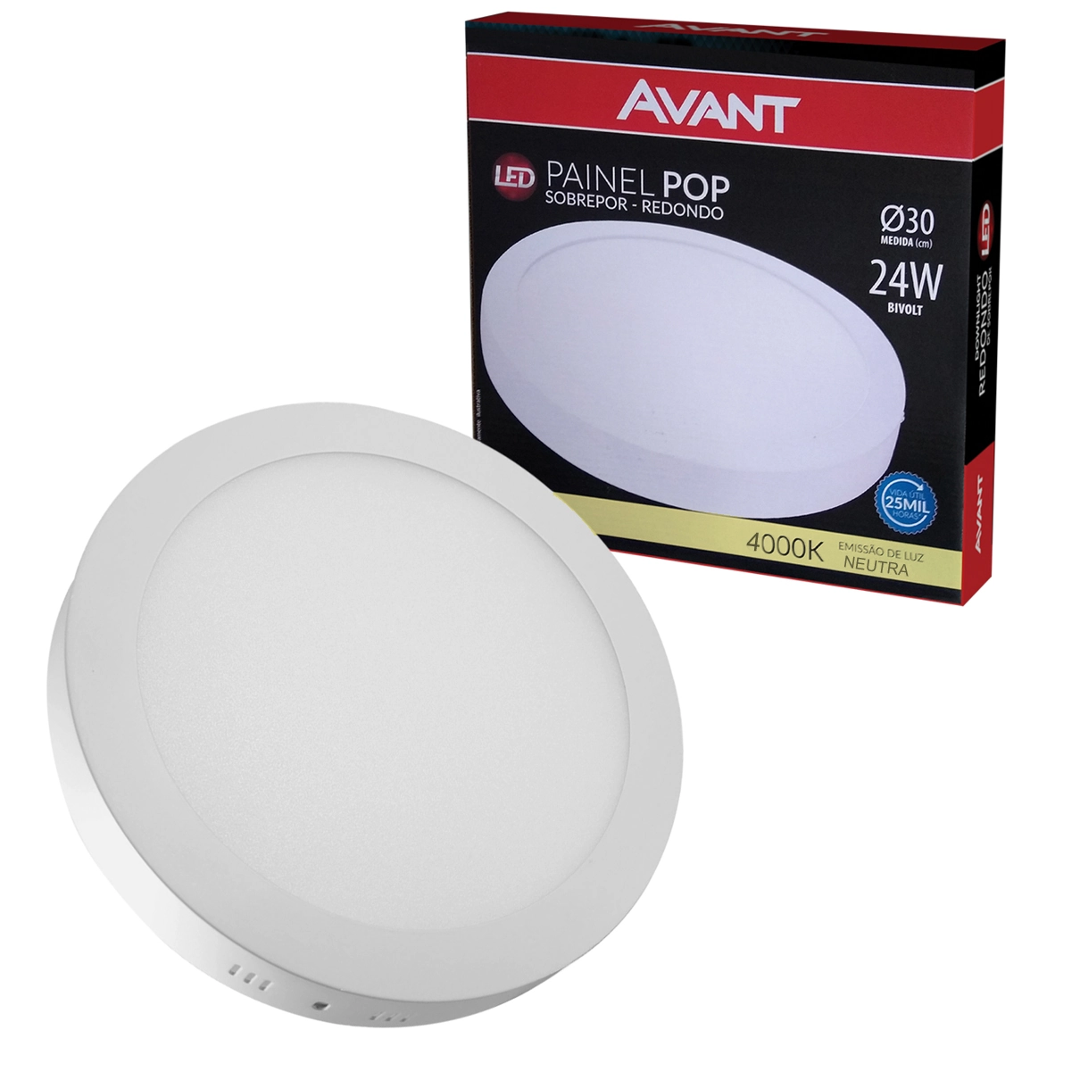 Plafon Redondo Sobrepor 24w Branco Neutro Avant