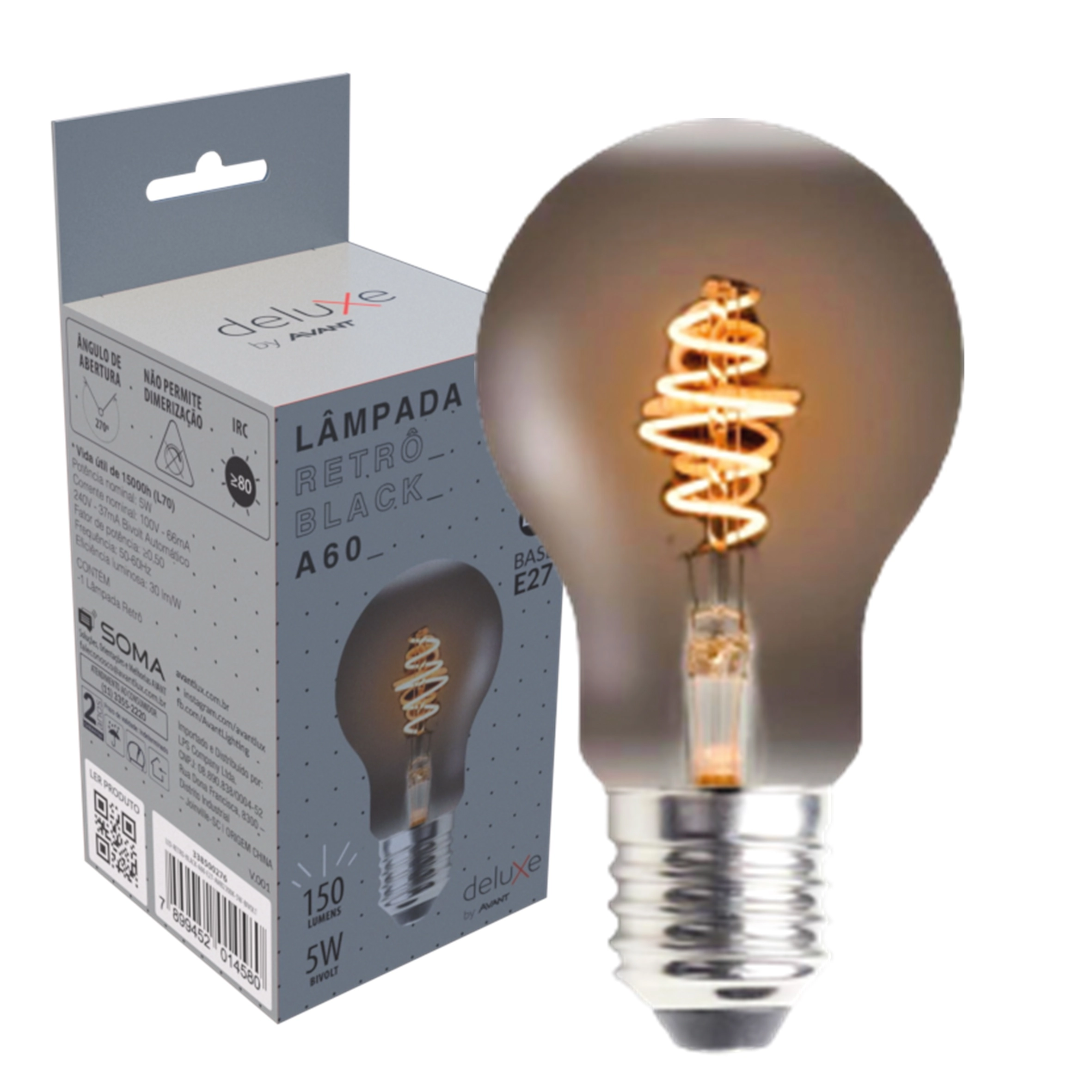 Lampada Retro A60 Filamento Black Led 5w Ambar 2200k