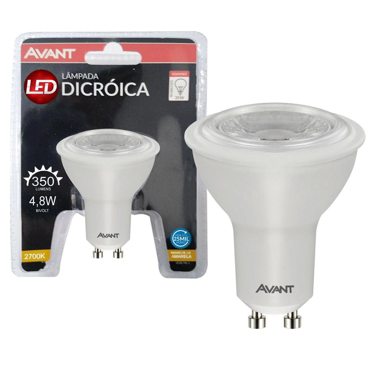 Lâmpada Led Dicróica 4 8w 2700k Gu10 Mr16 Bivolt Avant