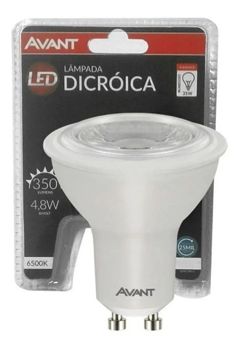 Lâmpada Led Dicróica 4 8w 6500k Gu10 Mr16 Bivolt Avant