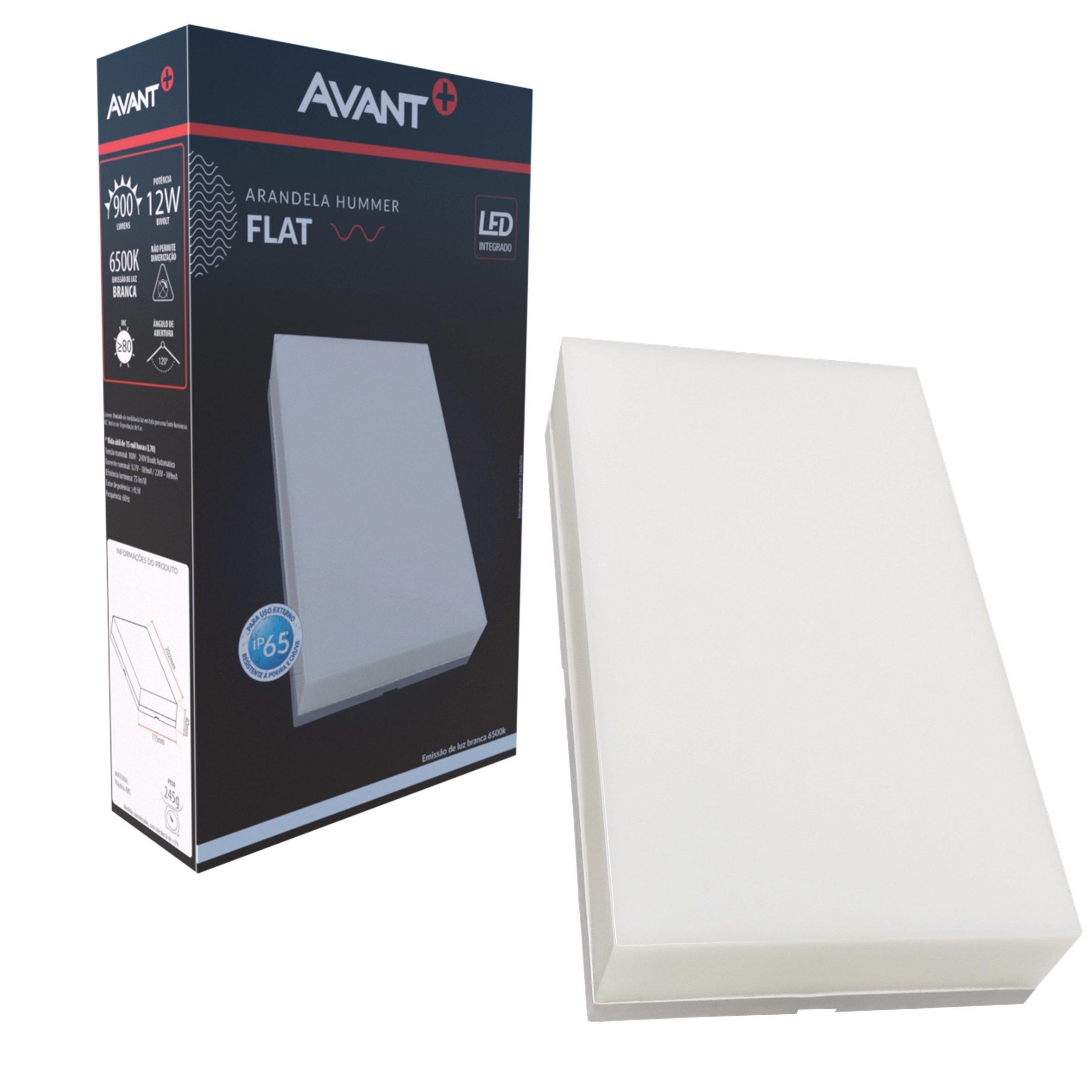 Arandela Parede Externa Flat 12w Branco Frio 6500k Ip65