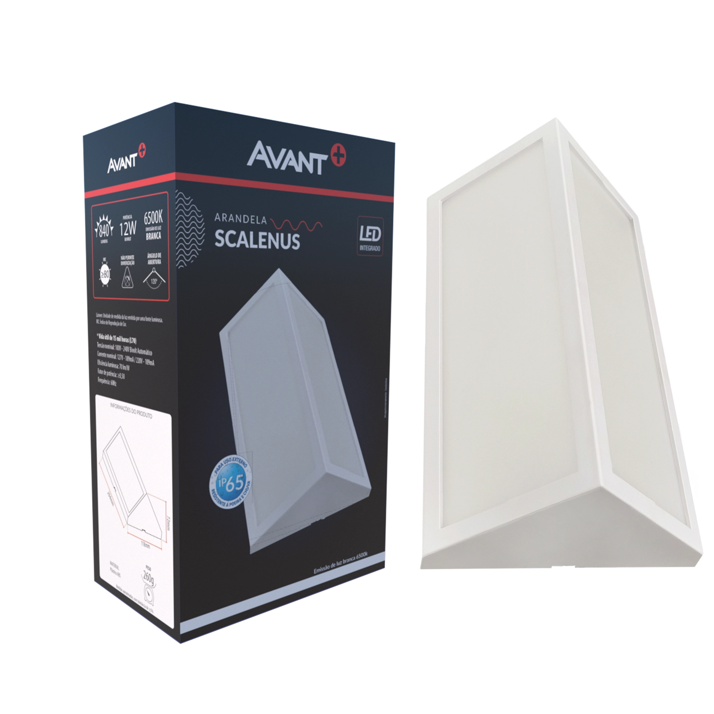 Arandela Parede Externa 12w Scalenus Branco Frio 6500k