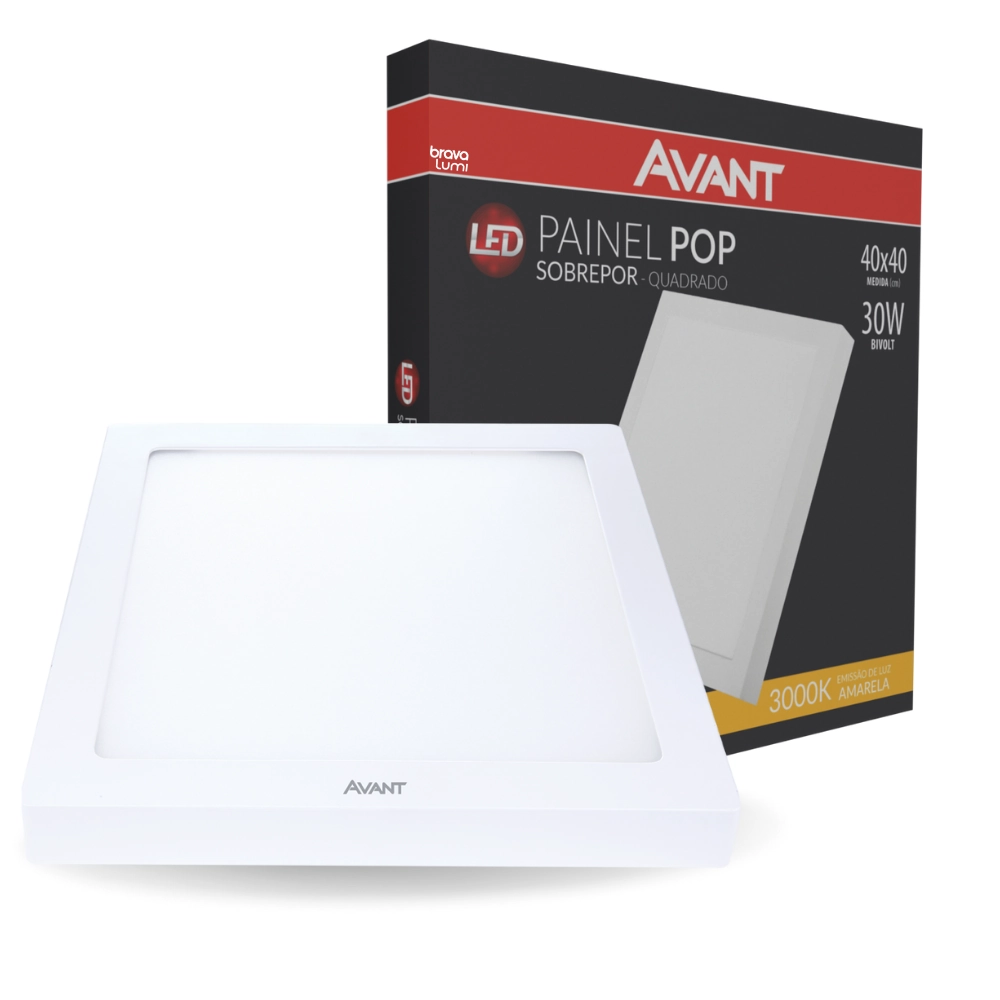 Painel Led Avant Quadrado Sobrepor 30w 40x40 Bivolt 3000k Amarelo Quente