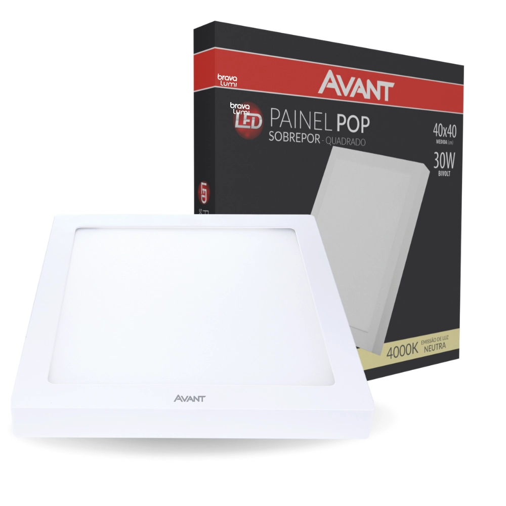 Painel Led Avant Quadrado Sobrepor 30w 40x40 Bivolt 4000k Neutro Suave