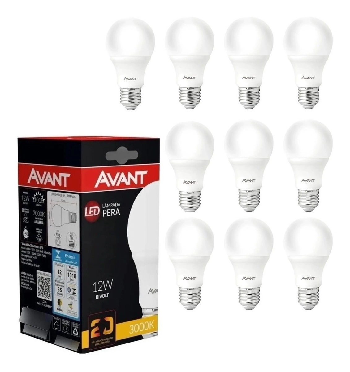 Lampada Led Bulbo Pera 12w E27 Branca Quente 3000k