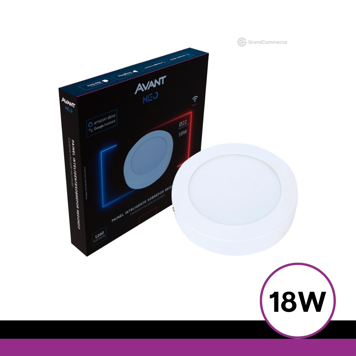 Painel Led Neo Sobrepor Redondo 18w 2700k~6500k Bivolt Avant