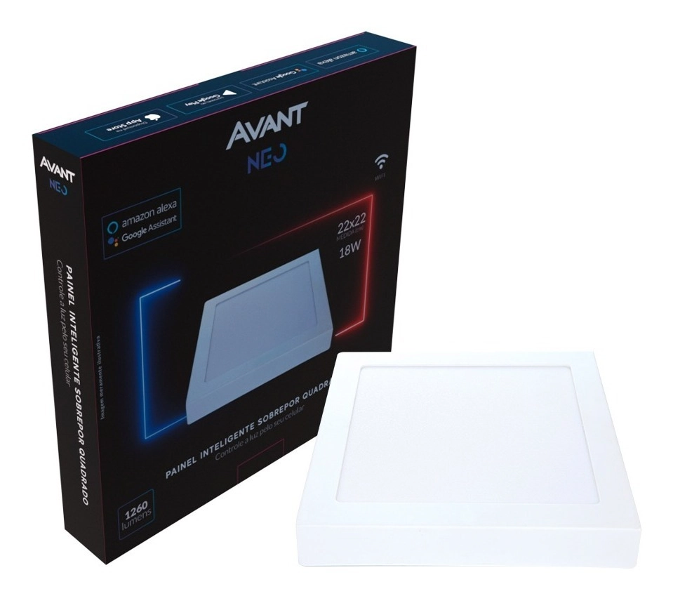 Plafon Painel Quadrado Sobrepor 18w Inteligente Smart Wi-fi Avant Neo