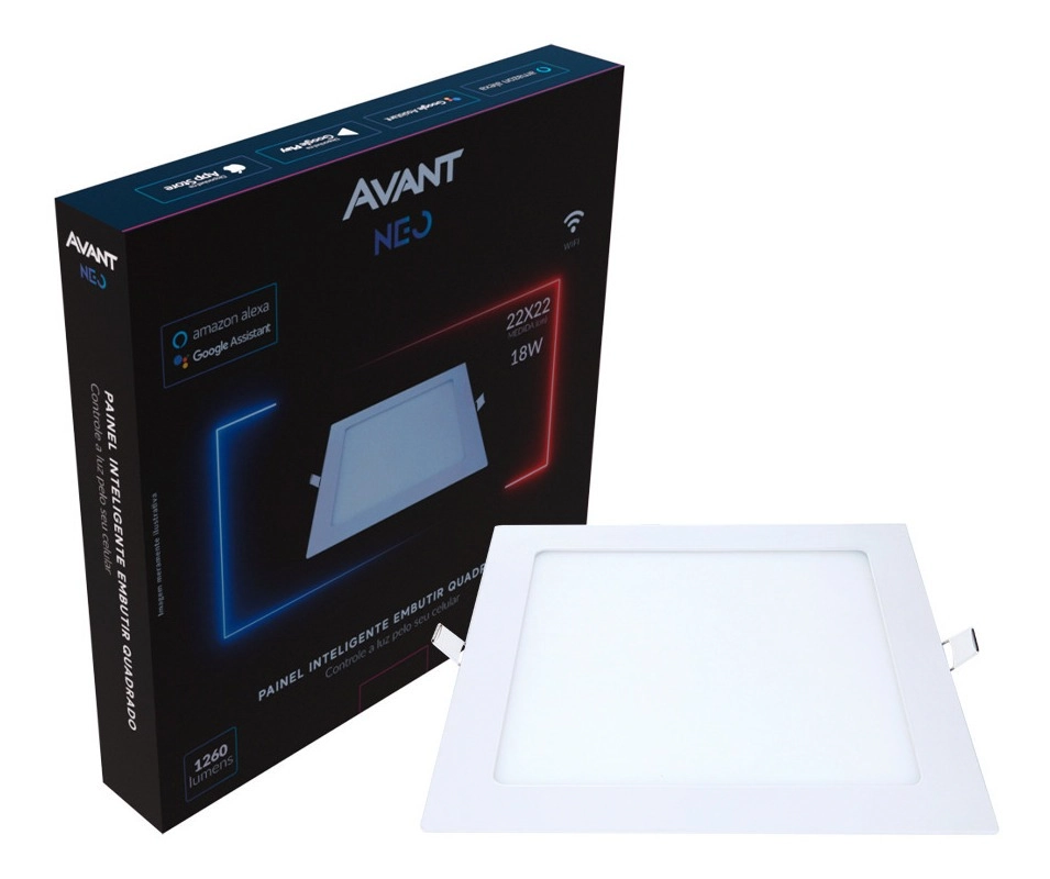 Plafon Painel Quadrado Embutir 18w Inteligente Smart Wi-fi Avant Neo