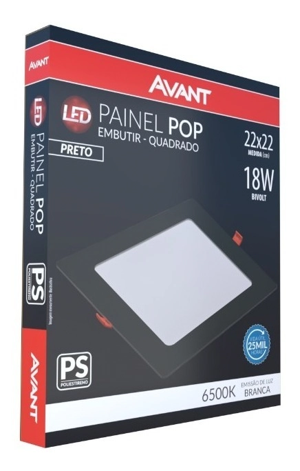 Painel Plafon Quadrado Embutir 18w Preto Branco Frio 6500k Ps-pr