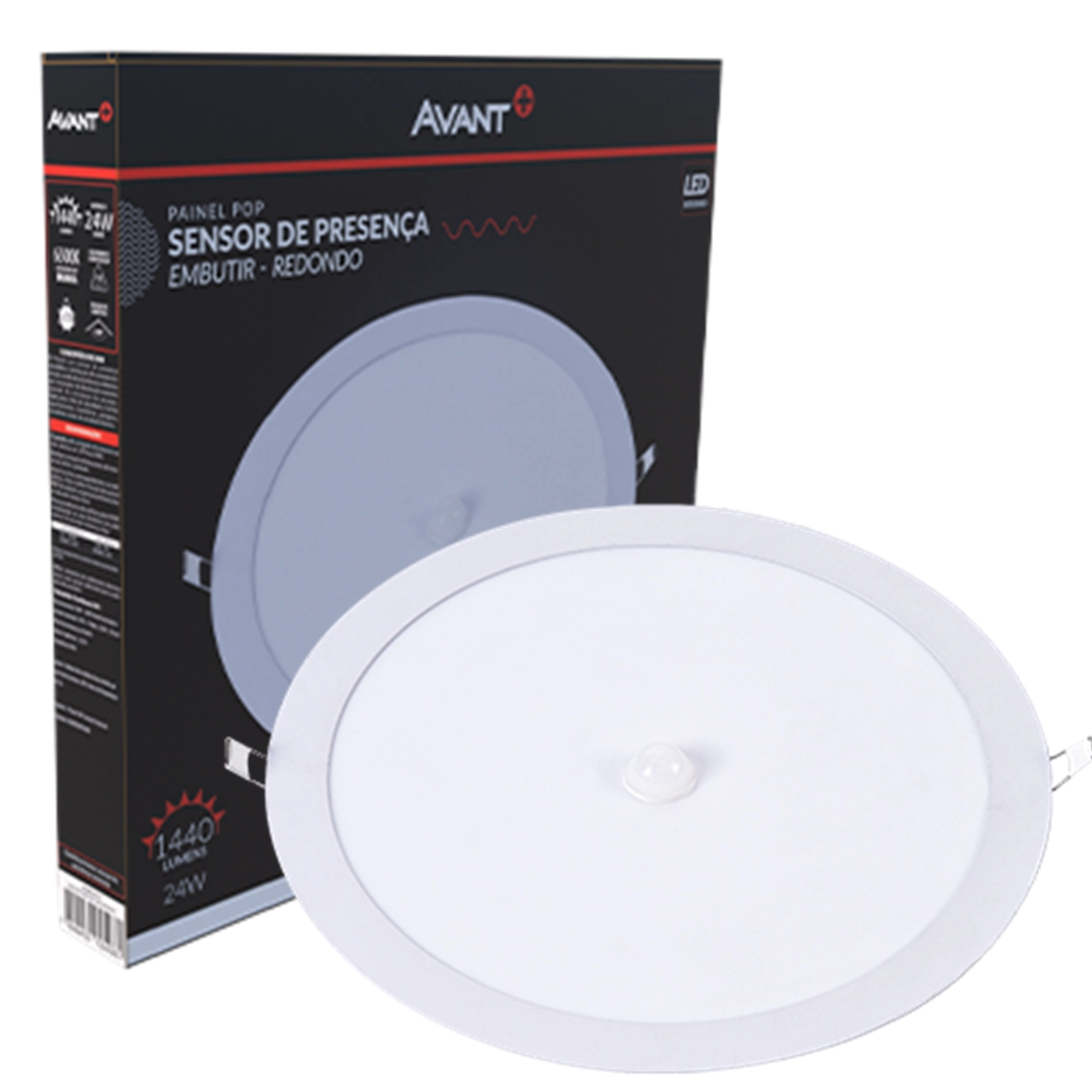 Painel Plafon Redondo Embutir 24w Com Sensor Presença 6500k