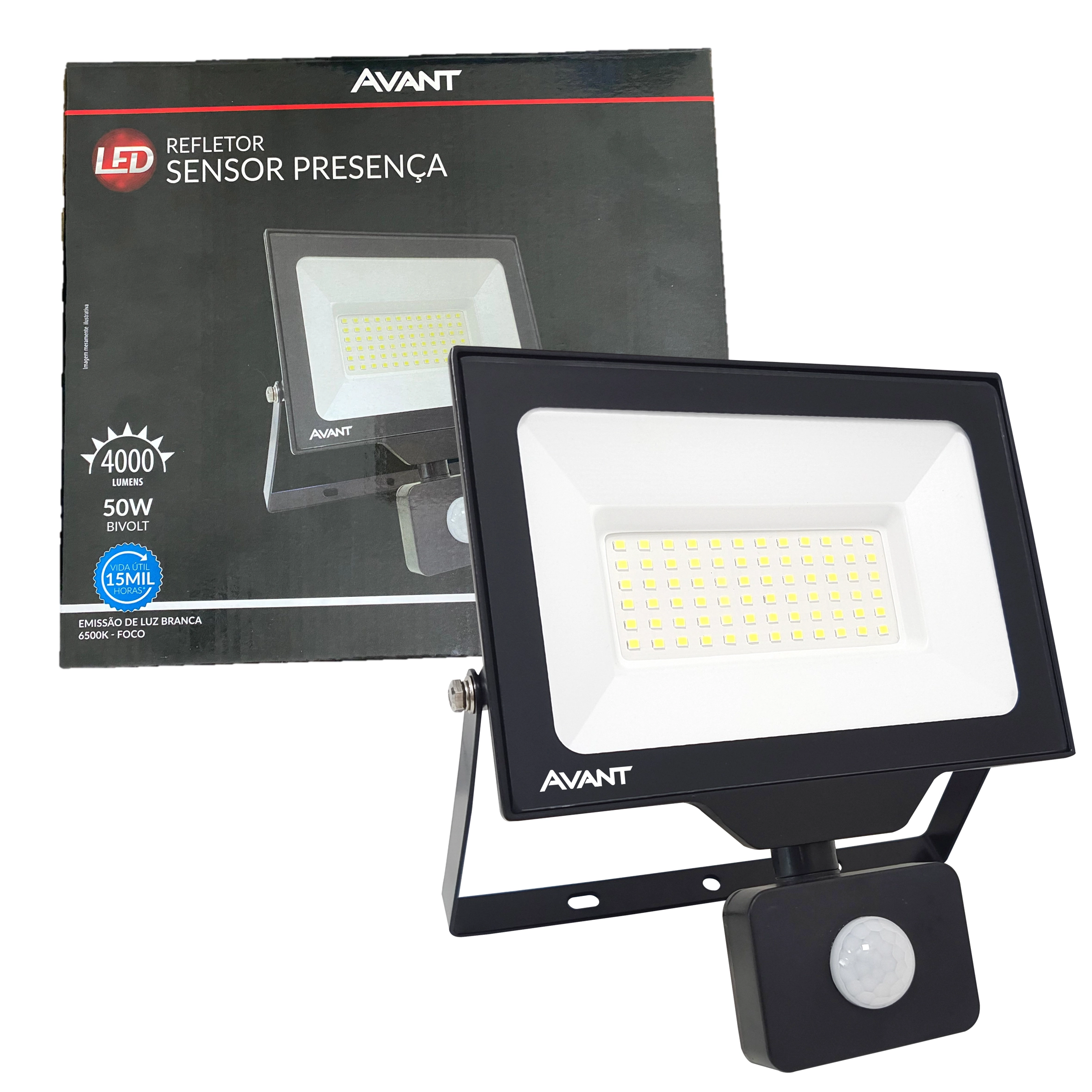 Refletor Sensor Presença 50w Branco Frio 6500k Fotocelula