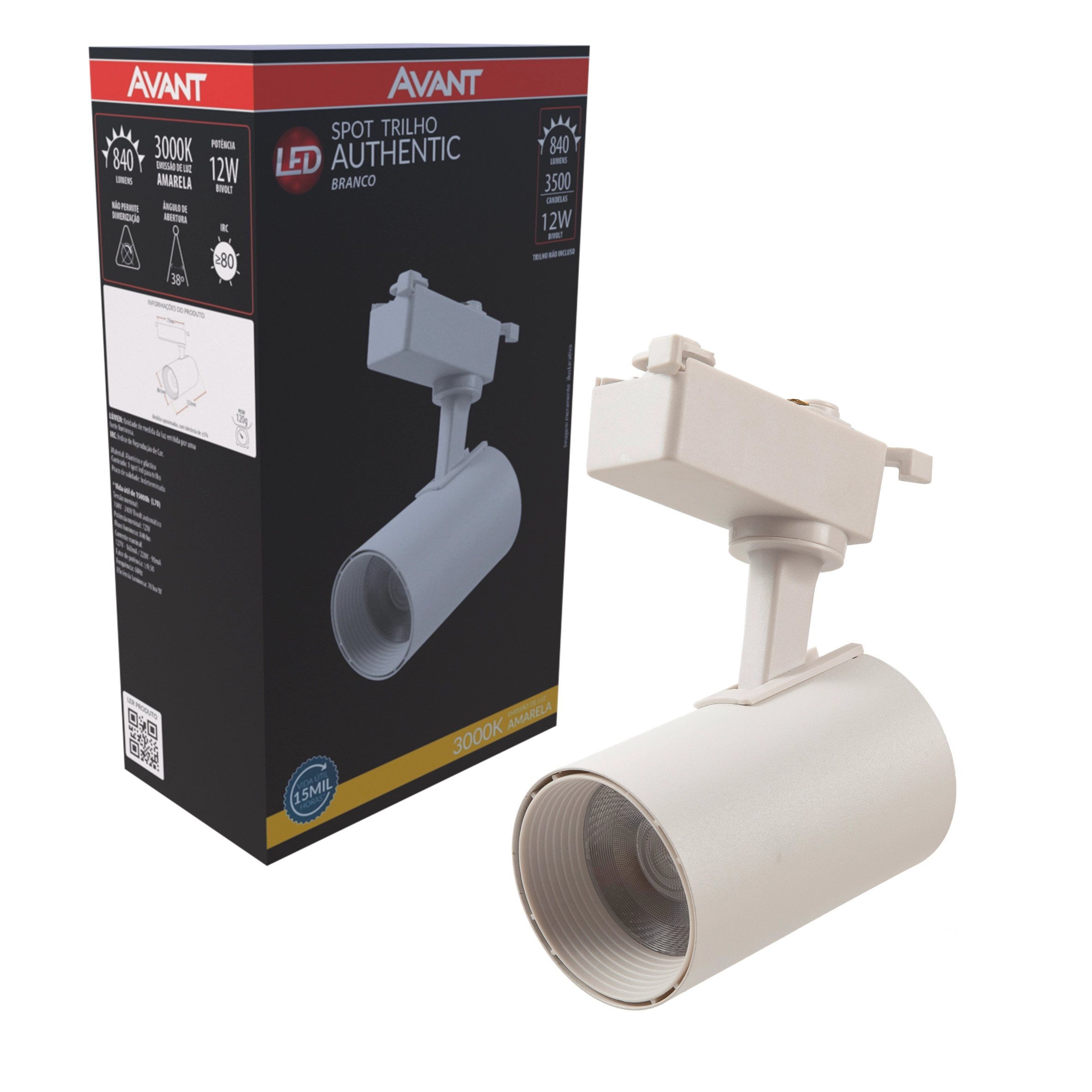 Spot Trilho Led Eletrificado 12w Branco Quente 3000k