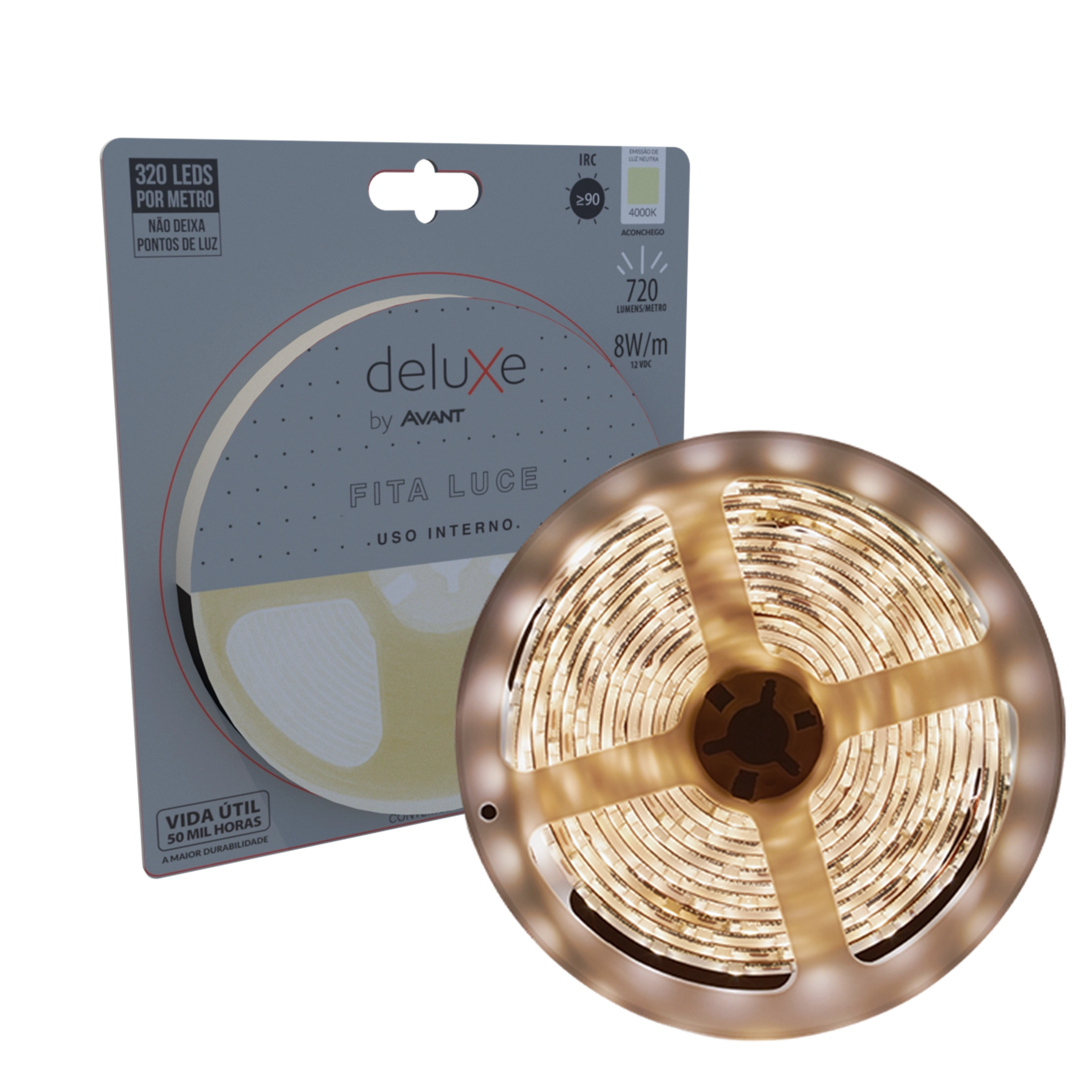 Fita Led Luce Cob 5 Metros 8w/m 320 Leds Branco Neutro 4000k
