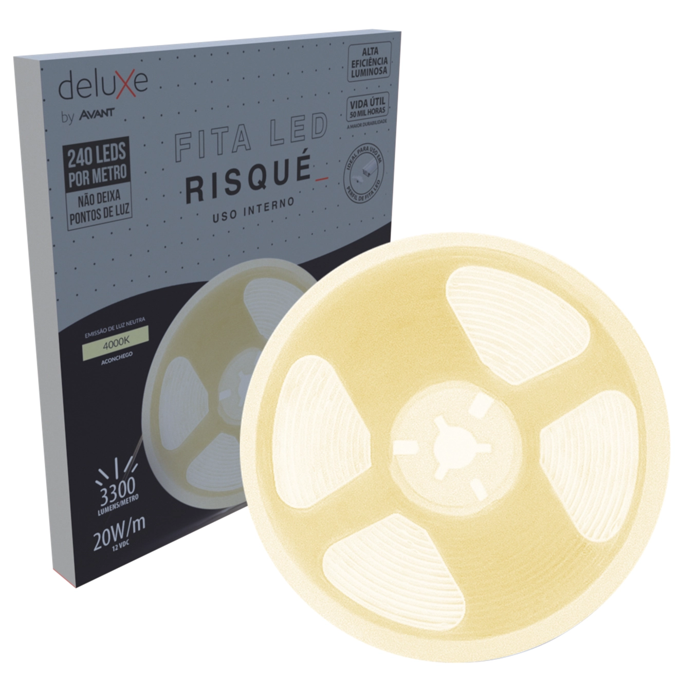 Fita Led Risque 5 Metros 20w/m 240 Leds Branco Neutro 4000k