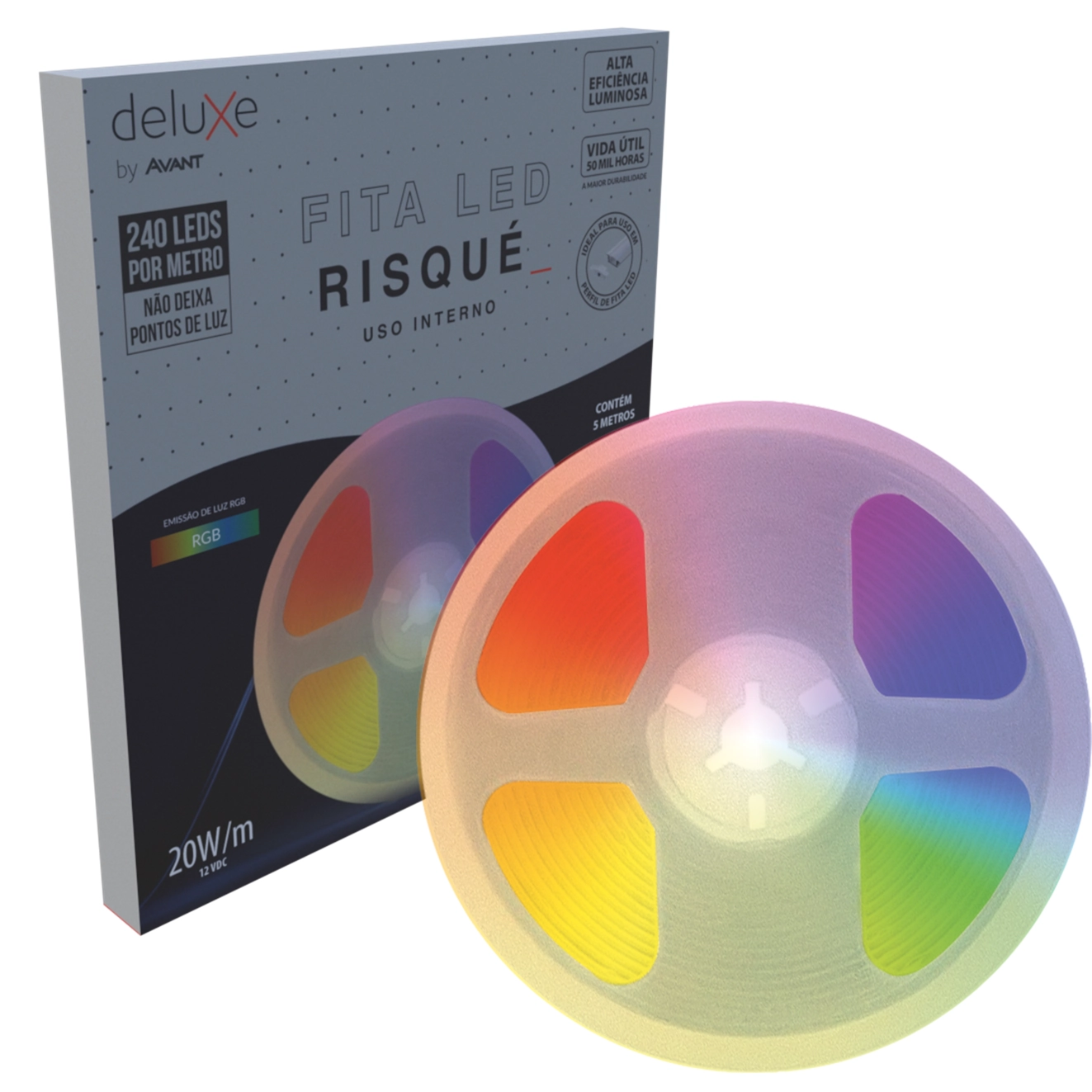 Fita Led Risque Rgbw 5 Metros 20w/m 240 Leds Controle Remoto