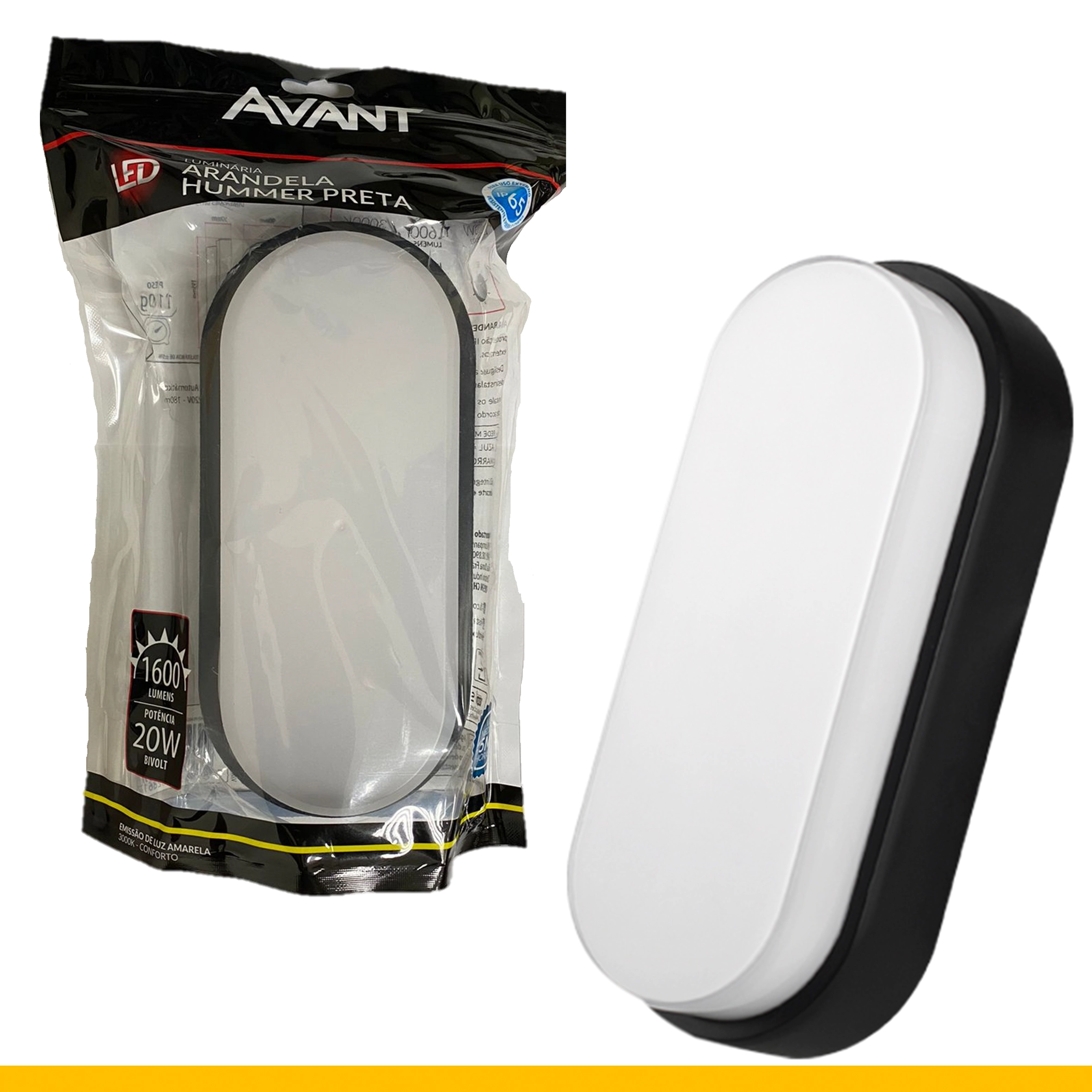 Arandela Tartaruga Led Preta Ip65 20w Branco Quente 3000k