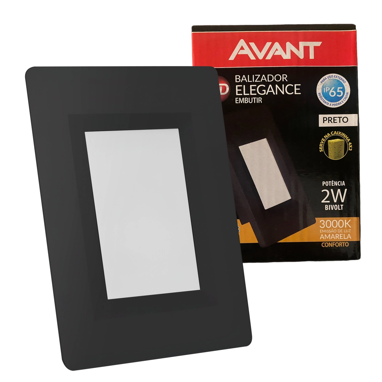 Balizador Parede Led Preto 2w Ip65 4x2 Branco Quente 3000k
