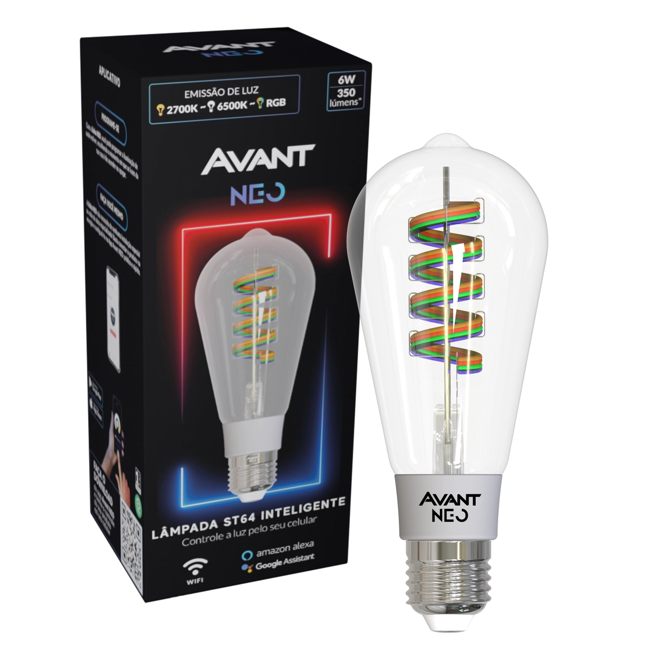 Lampada Filamento Retro St64 6w Rgb Inteligente Smart Wifi
