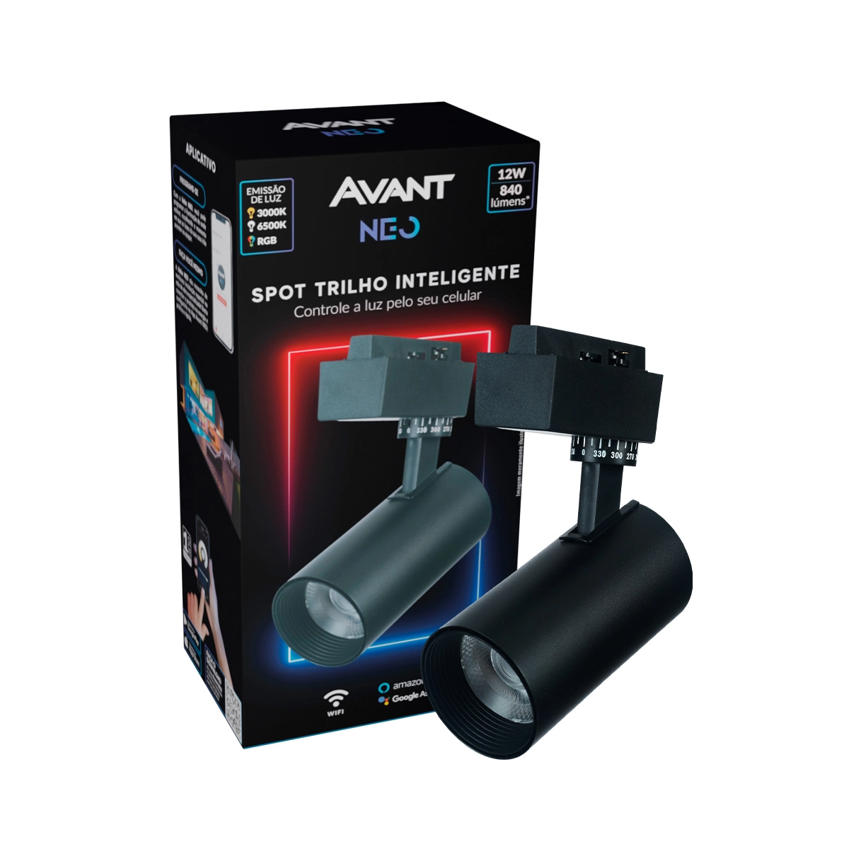 Spot Led Para Trilho Smart Inteligente 12w Rgb Colorido 110v/220v Bivolt Ip20 Preto Cod: 290927470 Avant Neo