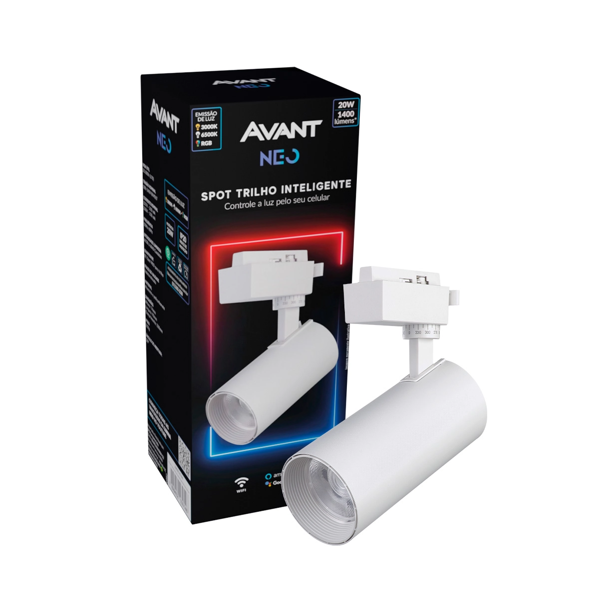 Spot Led Para Trilho Smart Inteligente 20w Rgb Colorido 110v/220v Bivolt Ip20 Branco Cod: 290974744 Avant Neo