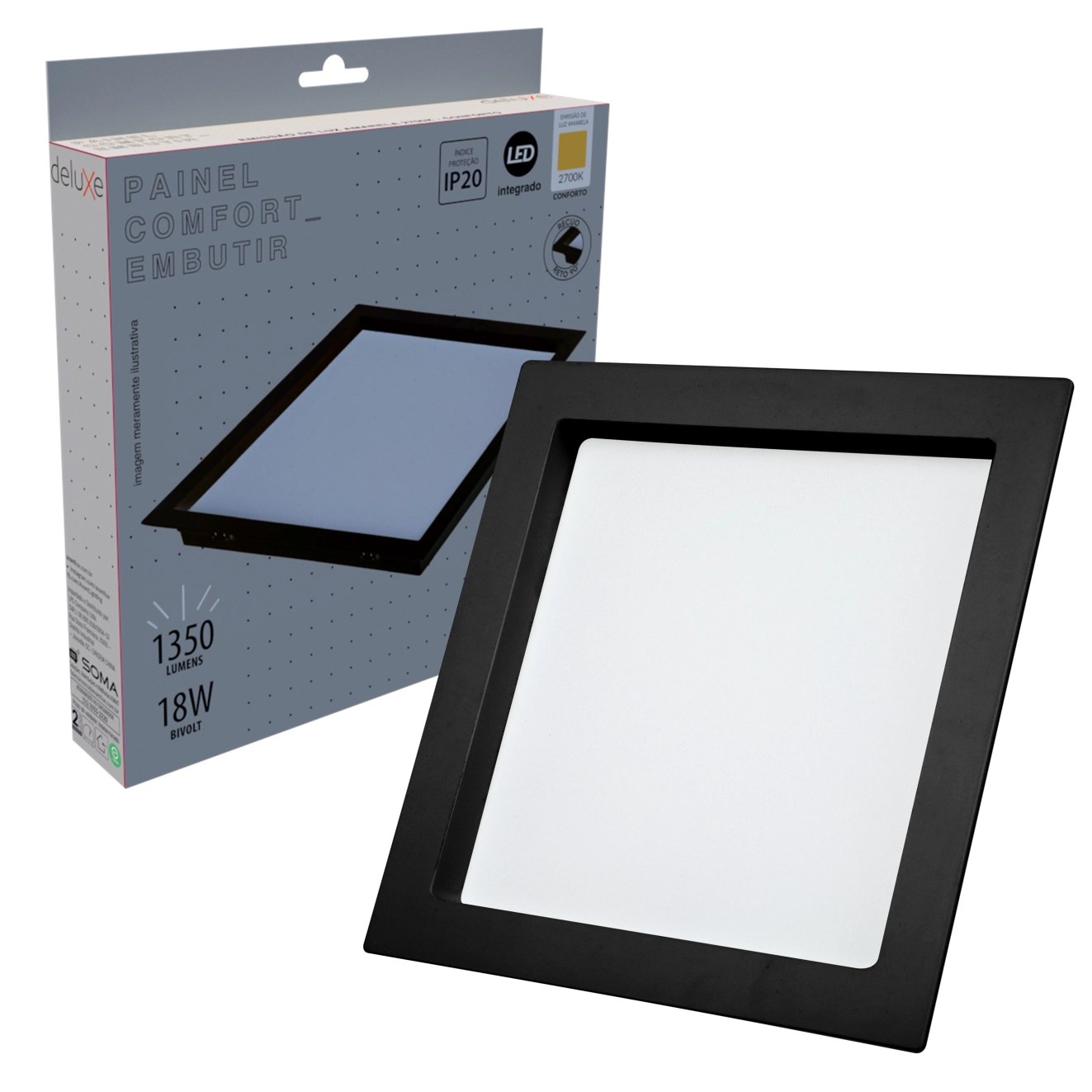 Painel Led Embutir Recuado Preto 18w Branco Quente 2700k
