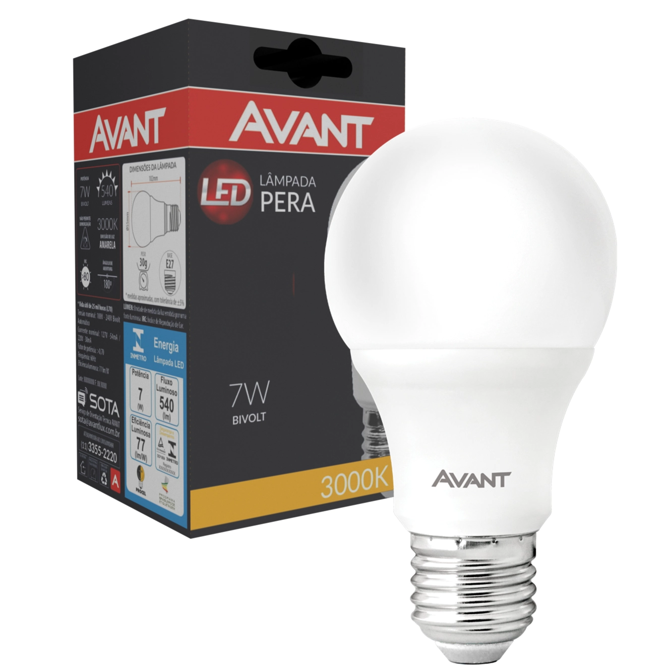 Lampada Led Bulbo Pera 7w E27 Branca Quente 3000k Amarela