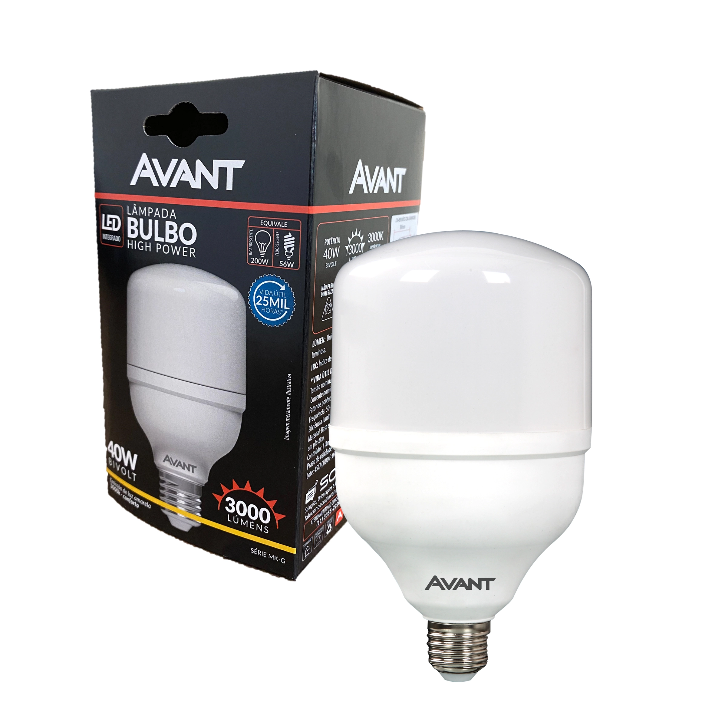 Lampada Bulbo 40w Branco Quente 3000k Amarela Alta Potencia